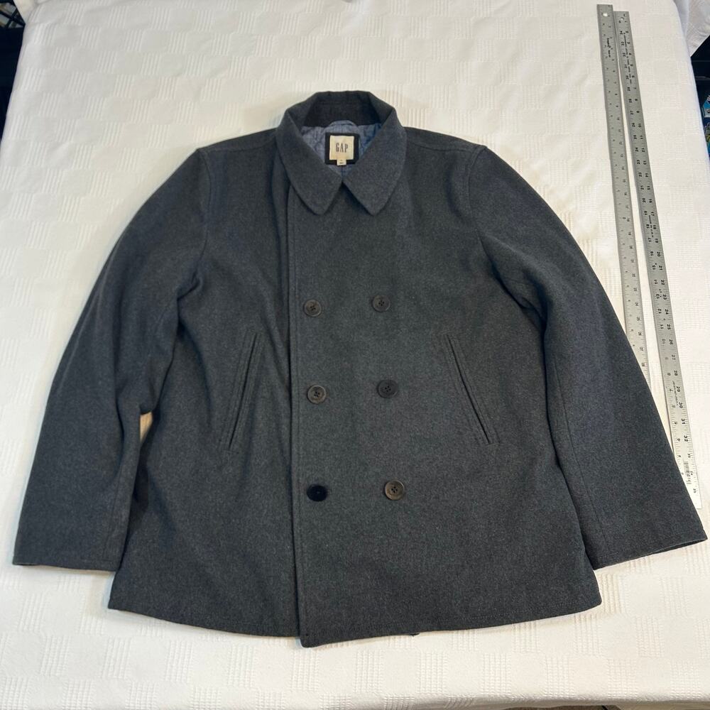 GAP Mens XL Peacoat Wool Blend Charcoal Gray Double Breasted Button Front